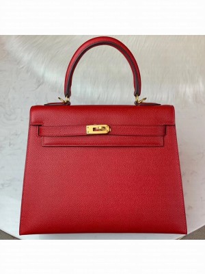 Hermes Kelly 25cm Bag in Original Epsom Leather Cherry Red