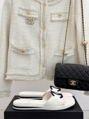 Chanel Suede Flat Slides Sandal with Maxi CC White 2025