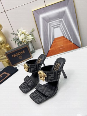 Versace x Fendi 11cm Fendace FF Fabric Slide Sandals 2022 Collection 021