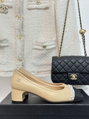 Chanel Lambskin 5cm Pumps with Pearl Beige 2023 