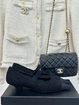 Chanel Women's Tweed & Grosgrain Mary Janes Pumps Black