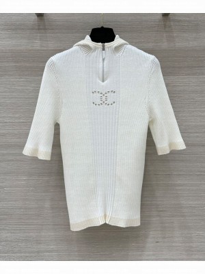 Chanel Women's Hooded Knitted Top White