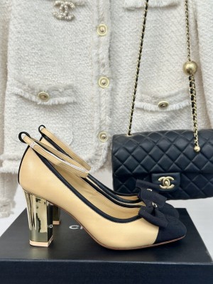 Chanel Women's Chain Around with Bow and Ankle Strap Beige Pump