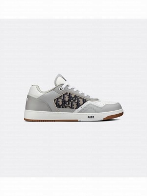 Christian Dior  B27 Low-Top Sneaker Gray and White Smooth Calfskin with Beige and Black Dior Oblique Jacquard