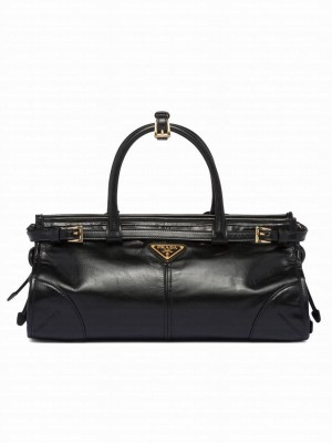 Prada Medium Leather Handbag 1BA426 Black