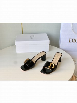 Dior C'est Dior Heeled Slide Sandals 4.5cm in Velvet with CD Letters 2023 black