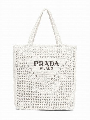 Prada Raffia Tote Bag 1BG393 Cream
