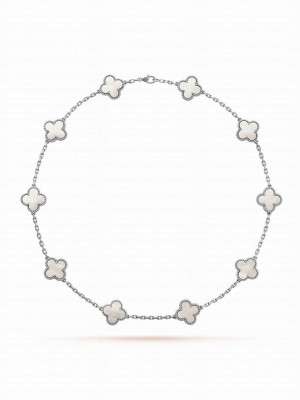 Van Cleef & Arpels Women's Vintage Alhambra Necklace, 10 Motifs Silver
