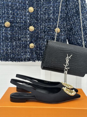 Louis Vuitton LV Initials accessory Satin Slingbacks Flat Black
