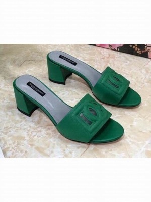 Dolce & Gabbana Heel 6.5cm Calfskin Mules Green With DG Millennials Logo 2021
