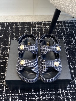 Chanel Houndstooth Velcro Dad Sandals Denim Black 2025