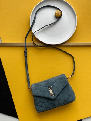 YSL Saint Laurent Loulou Toy Bag In Suede And Quilted Leather 678401 Algae