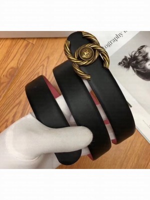 Chanel Width 3cm Braided CC Logo Buckle Leather Belt Black/Pink