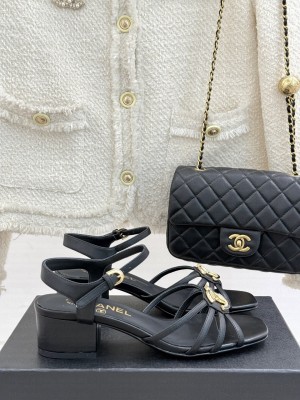 Chanel Sandals Lambskin Black G46274 heel 4.5cm 2025