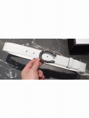 Gucci Width 3/3.5cm Leather Belt White with White Crystal Dionysus Buckle