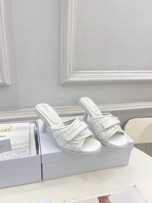 Dior Foldover Heel Slide Sandals 8cm in Cannage Lambskin White 2023