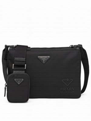 Prada Re-Nylon And Saffiano Leather Shoulder Bag Black