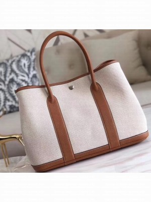 Hermes Canvas Garden Party 30/36 Bag Brown/Creamy