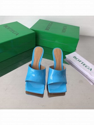 Bottega Veneta Stretch Patent Leather 9cm Mule Slide Sandals Sky Blue 2022 Collection