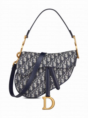 Christian Dior Saddle Bag With Strap Dark Blue