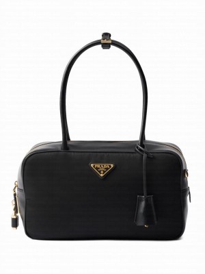 Prada Re-Nylon And Leather Medium Top-handle Bag With Padlock 1BB132 Black