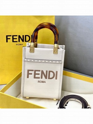 Fendi Sunshine Leather Mini Shopper Tote Bag White  2021 Collection