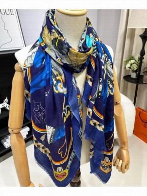 Hermes Women's Harnais De Coeur Scarf Blue