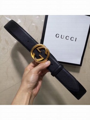 Gucci 3.8cm Wide grained Leather Belt With gold gg buckle