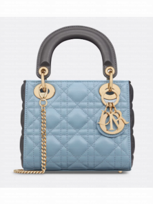 Mini Lady Dior Bag Two-Tone Sky Blue and Steel Gray Cannage Lambskin M0505ONI