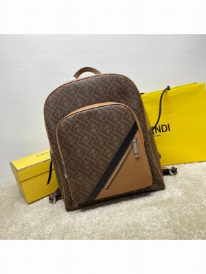 Fendi Chiodo Fendi Diagonal FF canvas backpack 7VZ076A Brown