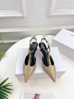 CELINE KITTEN WITH TRIOMPHE T-BAR STRAP IN CALFSKIN GOLD