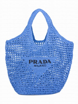 Prada Raffia Tote Bag Blue