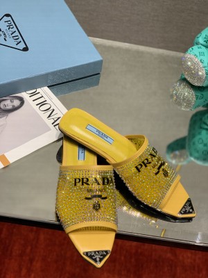 Prada TPU Flat with Crystal Studs Slipper 2022 Collection,Yellow