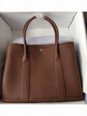 Hermes Leather Garden Party Medium Bag In Brown