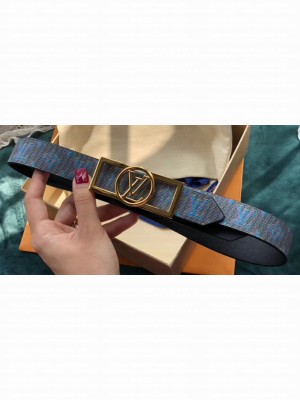 Louis Vuitton Width 3cm Square Circle LV Belt Blue/Gold