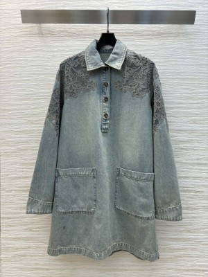 Ermanno Scervino Lace Hollow Embroidered Denim dress