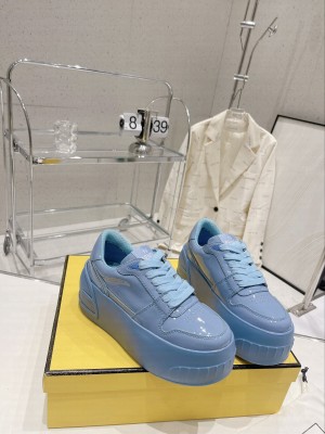 Fendi Fashion Show Low-top Platform Sneakers 7cm in Blue Brushed Leather