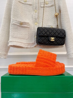 Bottega Veneta Unisex Resort Sponge Towel Slides Sandals 2022 Collection Orange