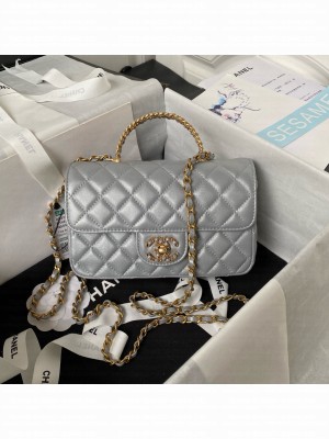 CHANEL FLAP PHONE HOLDER WITH CHAIN AS4362 GRAY