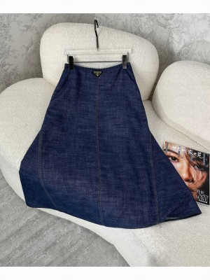 Prada Women's Denim Skirt Dark Blue