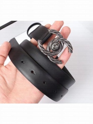Chanel Width 3cm Braided CC Logo Buckle Leather Belt Black