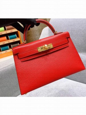 Hermes Mini Kelly II Bag in Original Chevre Leather Red