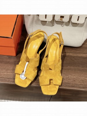 Hermes Women's Elbe 90 Sandal Yellow suede goatskin