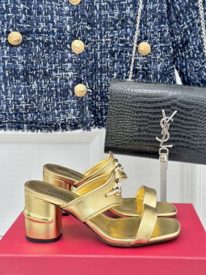 Valentino VLogo The Bold Edition Mule Sandals Gold