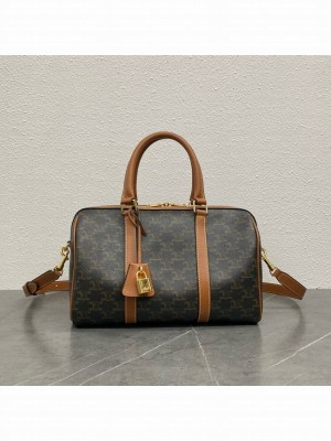 CELINE BOSTON IN TRIOMPHE CANVAS AND CALFSKIN 119572 TAN