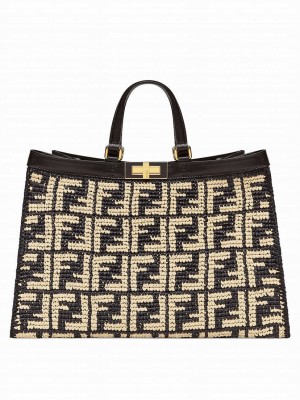 Fendi Peekaboo X-Tote FF Raffia Bag 8BH374 Black