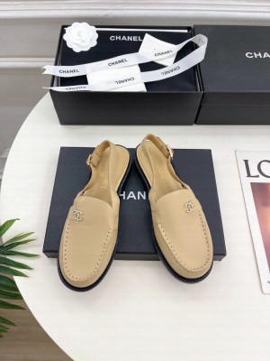 Chanel patent calfskin Slingbacks loafer with CC crystal logo beige 2025