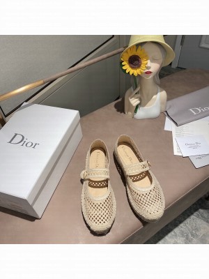 DIOR CARO ESPADRILLE BALLERINA FLAT BEIGE Mesh Embroidery