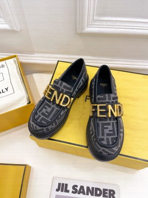 FENDI Fendigraphy Grey fabric loafers