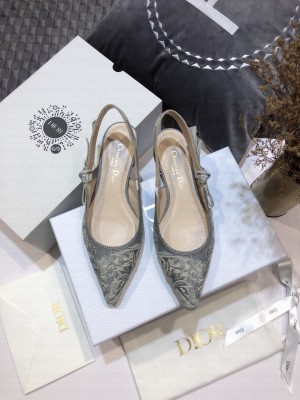 Dior J'Adior Slingback Ballerina Flat in Grey Toile de Jouy Reverse Embroidered Cotton 2021 Collection 